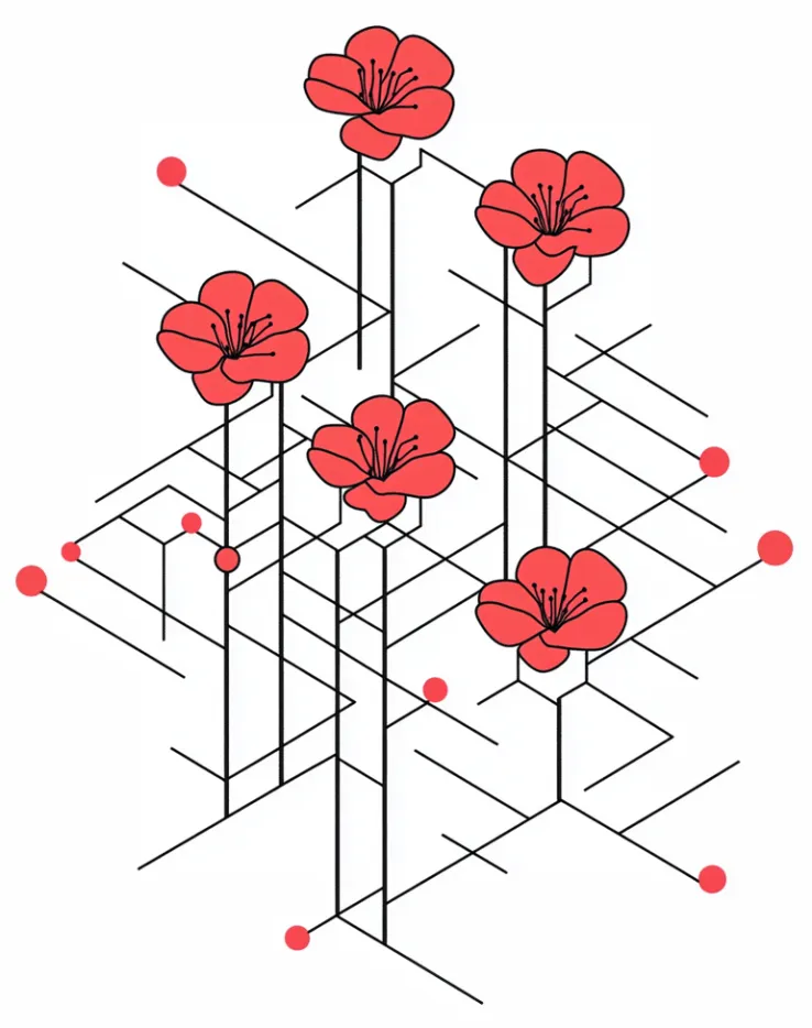 Digital PR Link Building Service Graphics - flowers and line grid